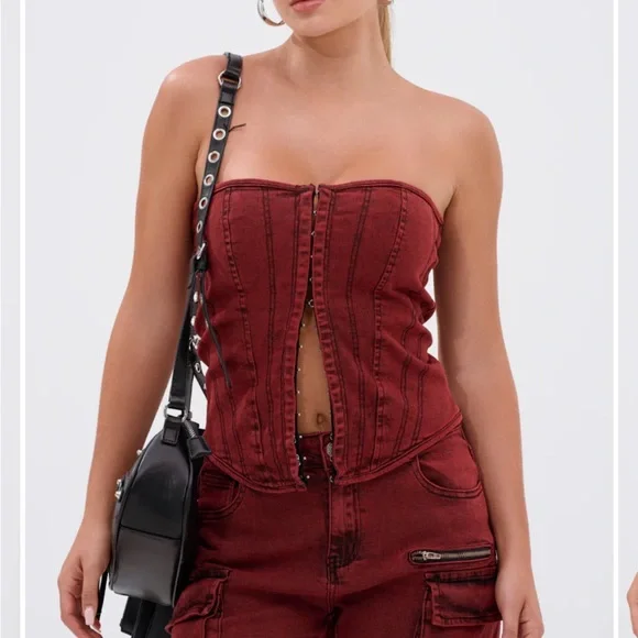 AKIRA Red Strapless Corset Top - Picture 4 of 6